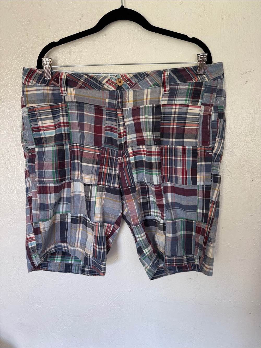 Tailor Vintage Patchwork Plaid Cargo Shorts - Navy, Burgundy, Green